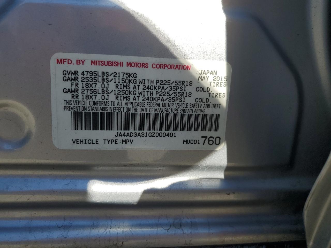 2016 Mitsubishi Outlander Se VIN: JA4AD3A31GZ000401 Lot: 85419255