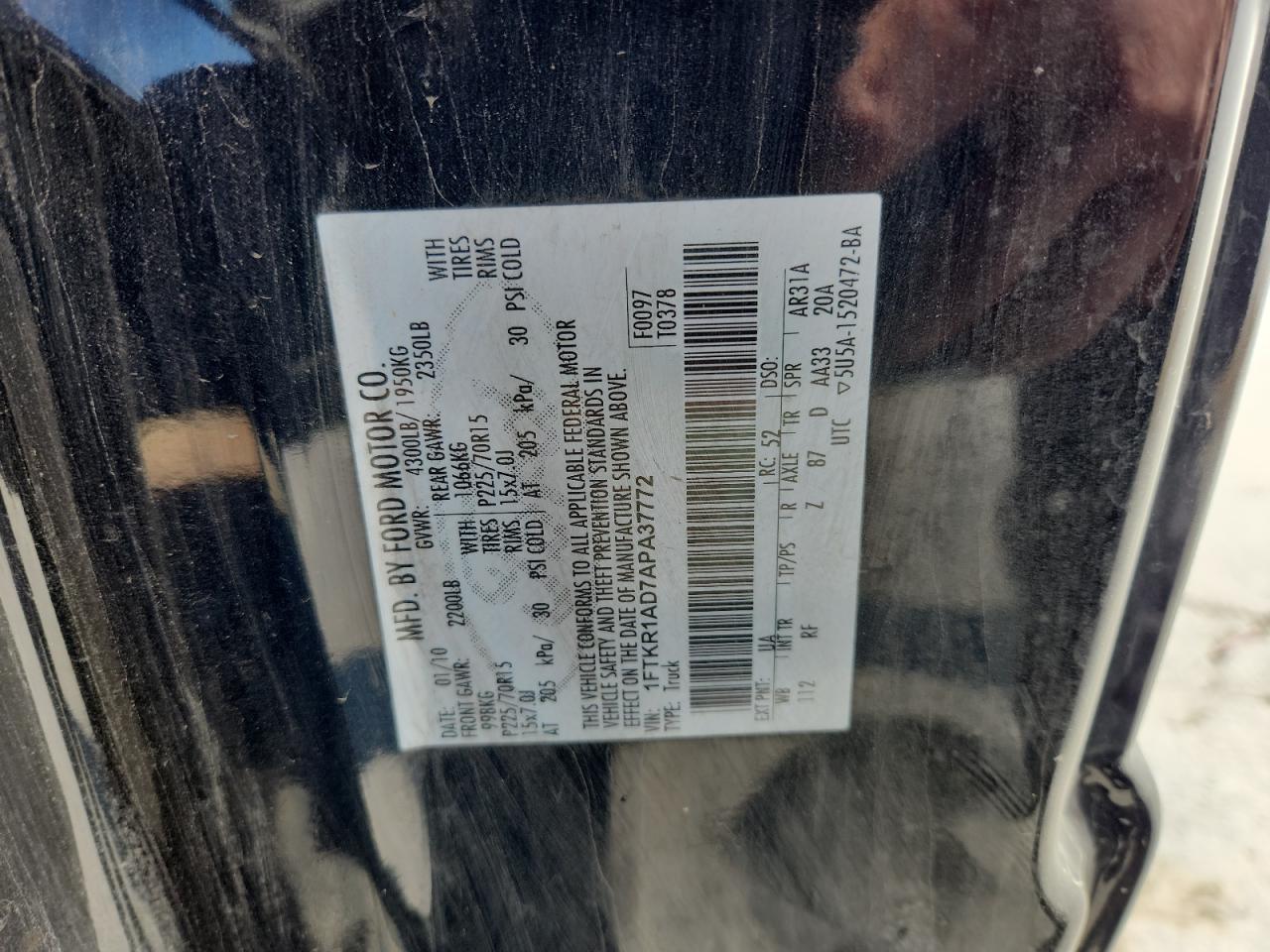 2010 Ford Ranger VIN: 1FTKR1AD7APA37772 Lot: 82394805