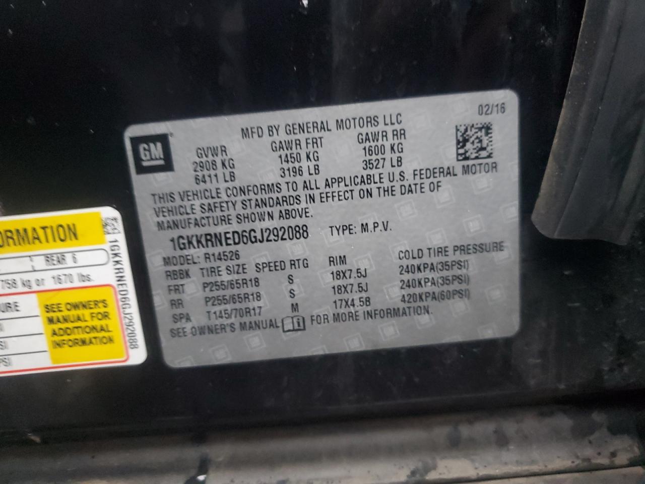 2016 GMC Acadia Sle VIN: 1GKKRNED6GJ292088 Lot: 82359655