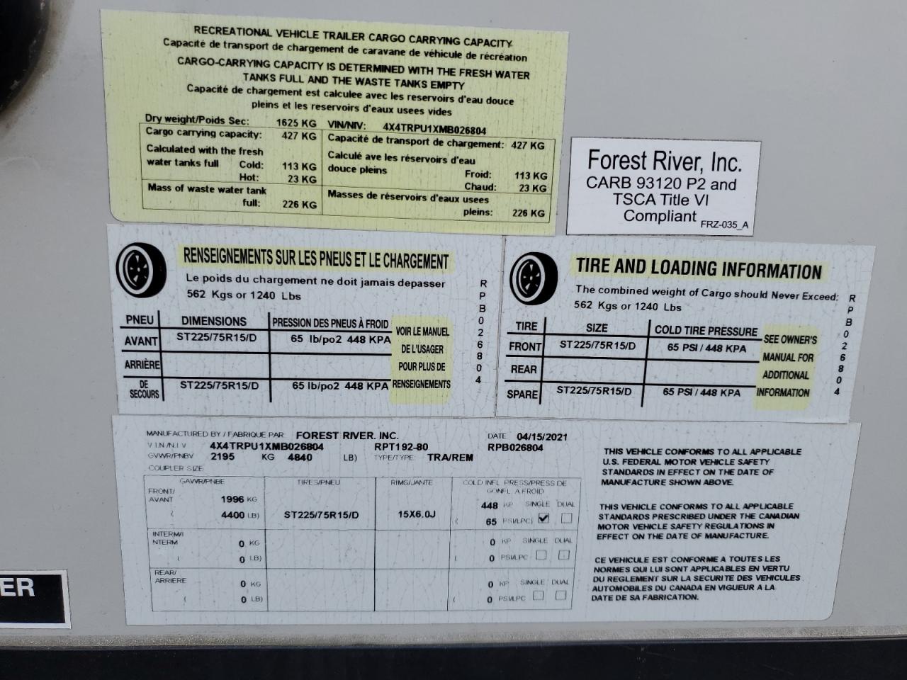 2021 Foresriver R-Pod VIN: 4X4TRPU1XMB026804 Lot: 89537455