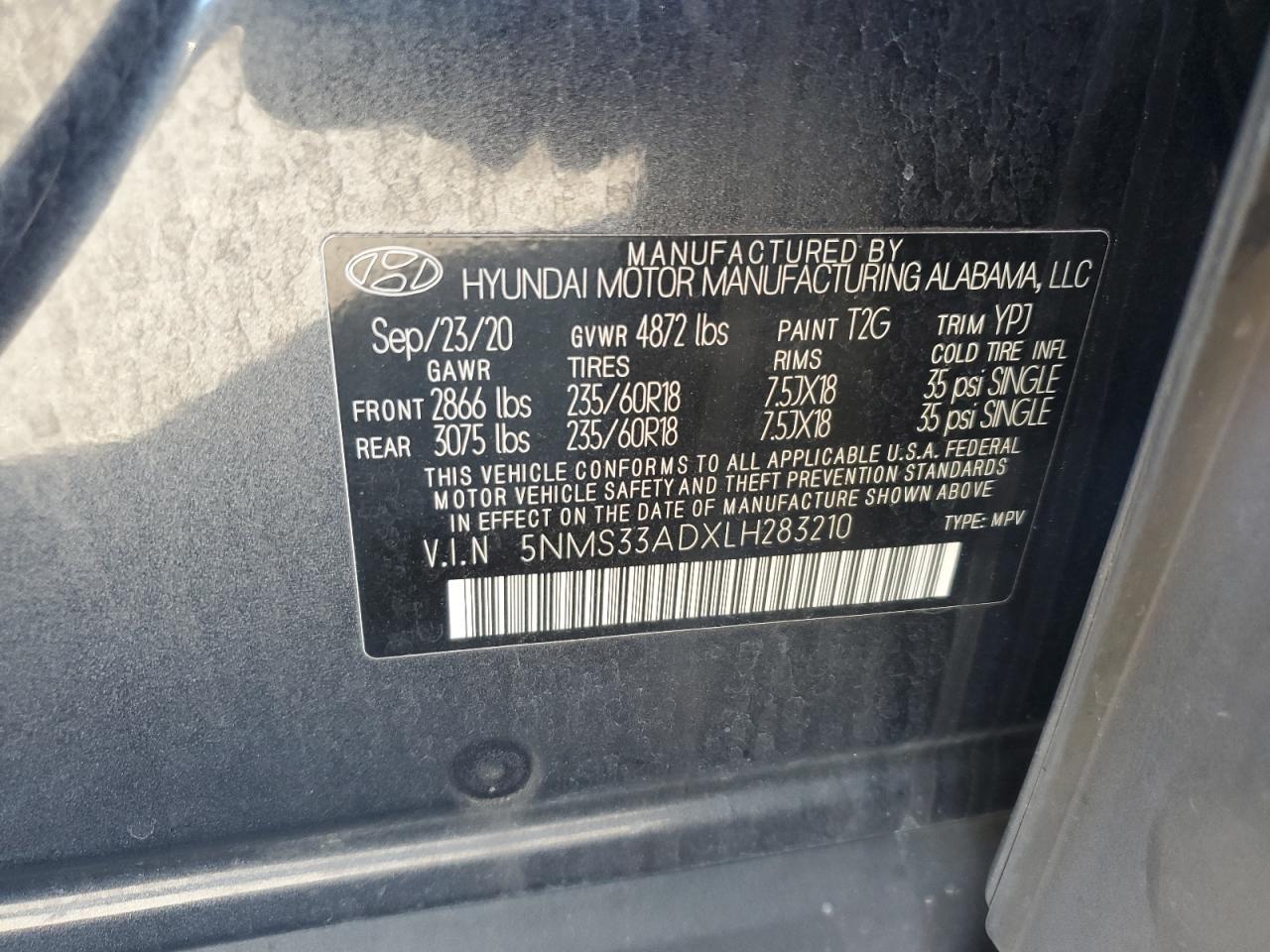 2020 Hyundai Santa Fe Sel VIN: 5NMS33ADXLH283210 Lot: 82729455