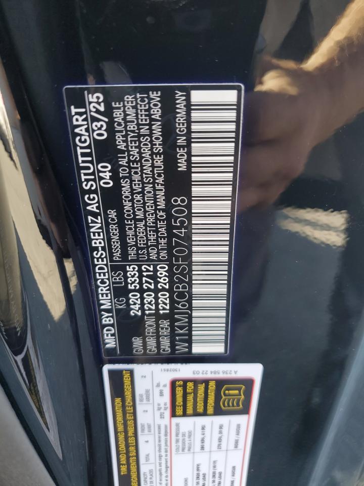 2025 Mercedes-Benz Cle Amg 53 4Matic VIN: W1KMJ6CB2SF074508 Lot: 86168125