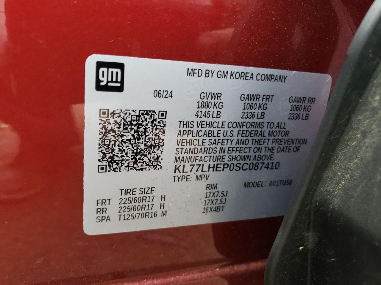 2025 Chevrolet Trax 1Lt VIN: KL77LHEP0SC087410 Lot: 86092475