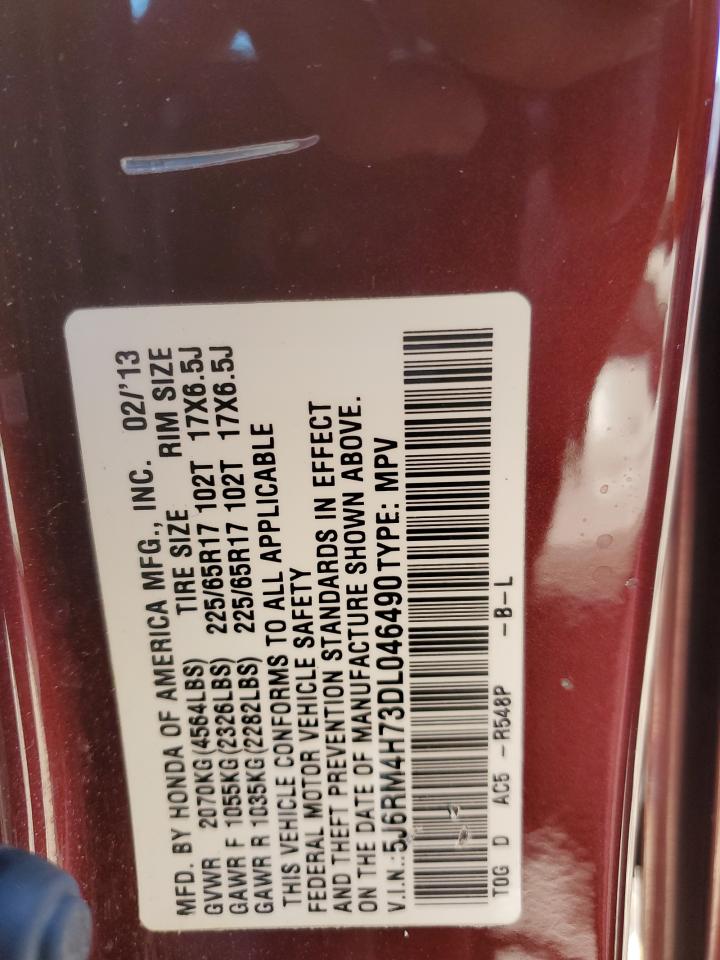 2013 Honda Cr-V Exl VIN: 5J6RM4H73DL046490 Lot: 82295435