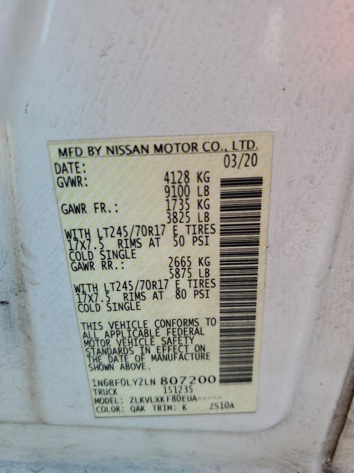 2020 Nissan Nv 2500 S VIN: 1N6BF0LY2LN807200 Lot: 86252975