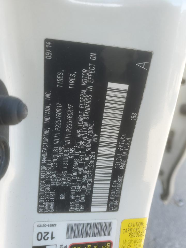 2015 Toyota Sienna Xle VIN: 5TDYK3DC7FS536288 Lot: 87284405