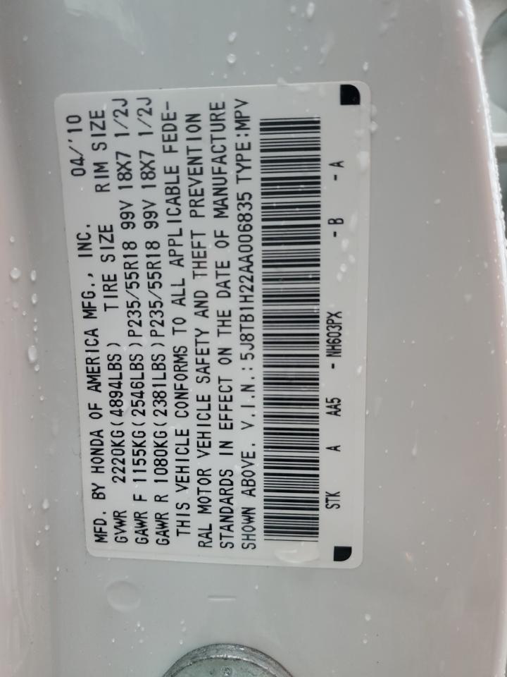 2010 Acura Rdx VIN: 5J8TB1H22AA006835 Lot: 85539015