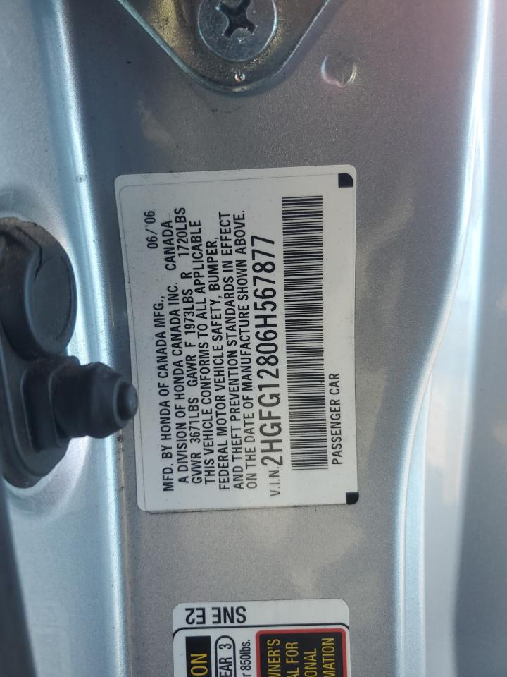 2006 Honda Civic Ex VIN: 2HGFG12806H567877 Lot: 80162285