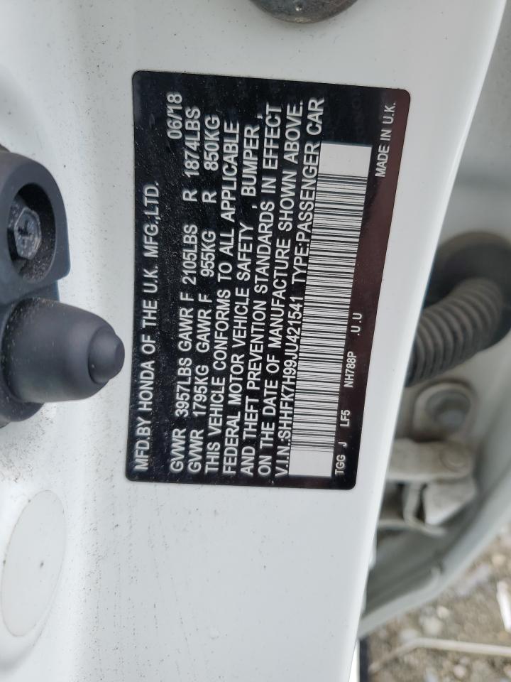 2018 Honda Civic Sport Touring VIN: SHHFK7H99JU421541 Lot: 84420255