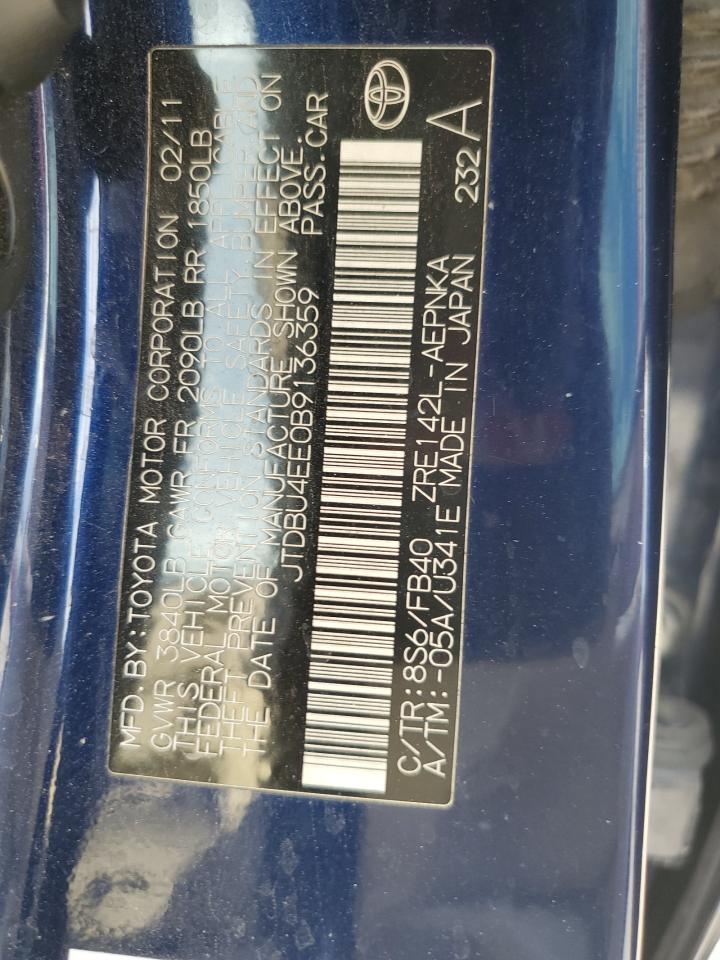 2011 Toyota Corolla Base VIN: JTDBU4EE0B9136359 Lot: 85008785