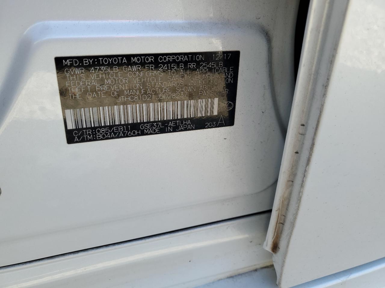 2018 Lexus Is 300 VIN: JTHC81D21J5028237 Lot: 87108915