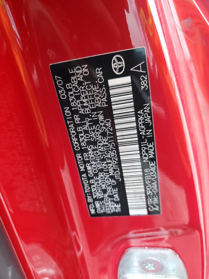 2007 Toyota Yaris VIN: JTDJT923575117240 Lot: 85338375