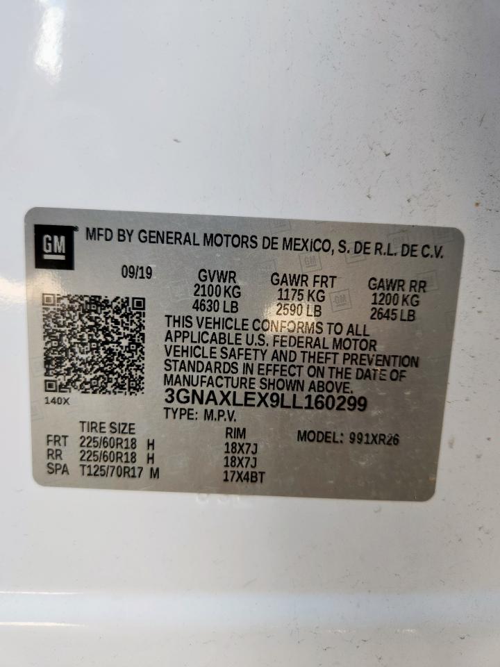 2020 Chevrolet Equinox Lt VIN: 3GNAXLEX9LL160299 Lot: 82240835