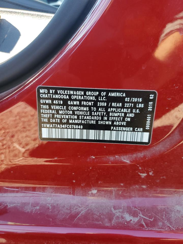 2015 Volkswagen Passat S VIN: 1VWAT7A34FC075849 Lot: 72037735