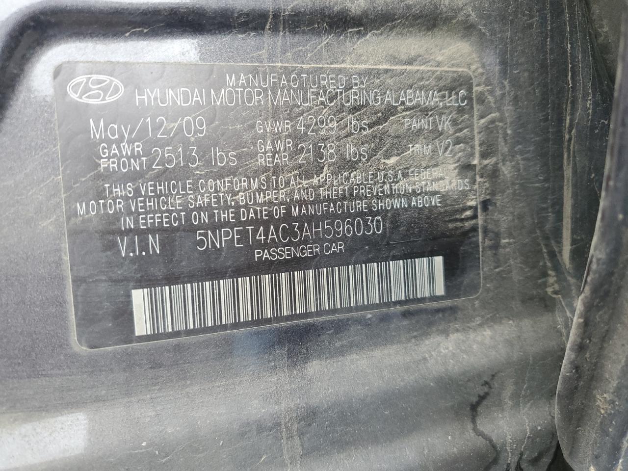 2010 Hyundai Sonata Gls VIN: 5NPET4AC3AH596030 Lot: 82356345