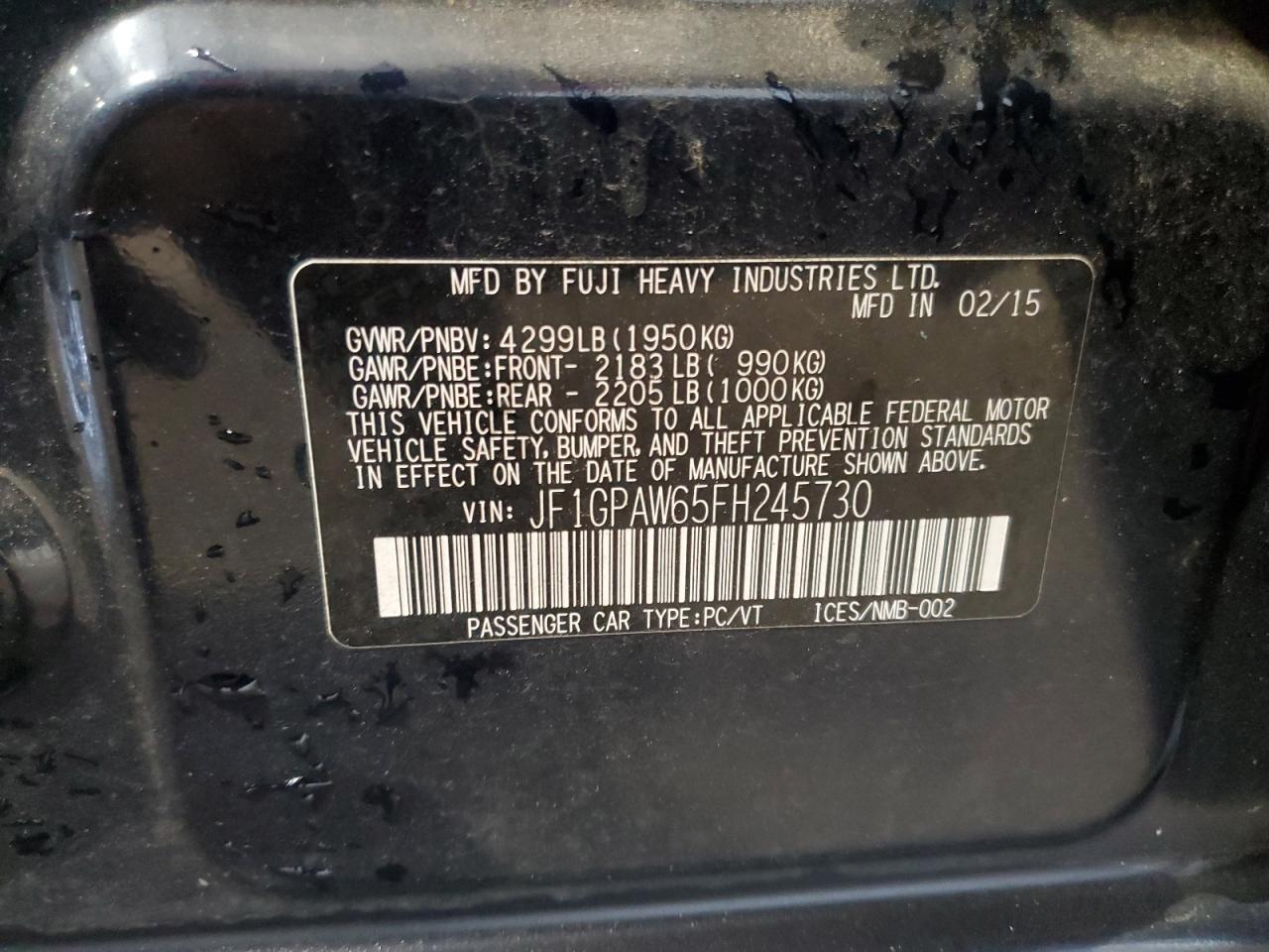 2015 Subaru Impreza Sport Limited VIN: JF1GPAW65FH245730 Lot: 85165645