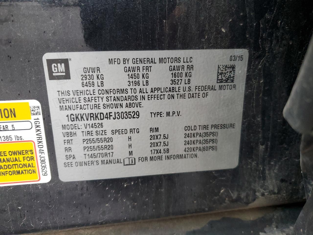 2015 GMC Acadia Slt-1 VIN: 1GKKVRKD4FJ303529 Lot: 85905935