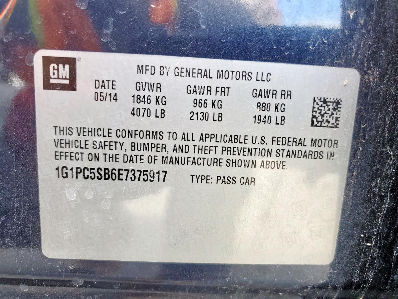 2014 Chevrolet Cruze Lt VIN: 1G1PC5SB6E7375917 Lot: 82274135