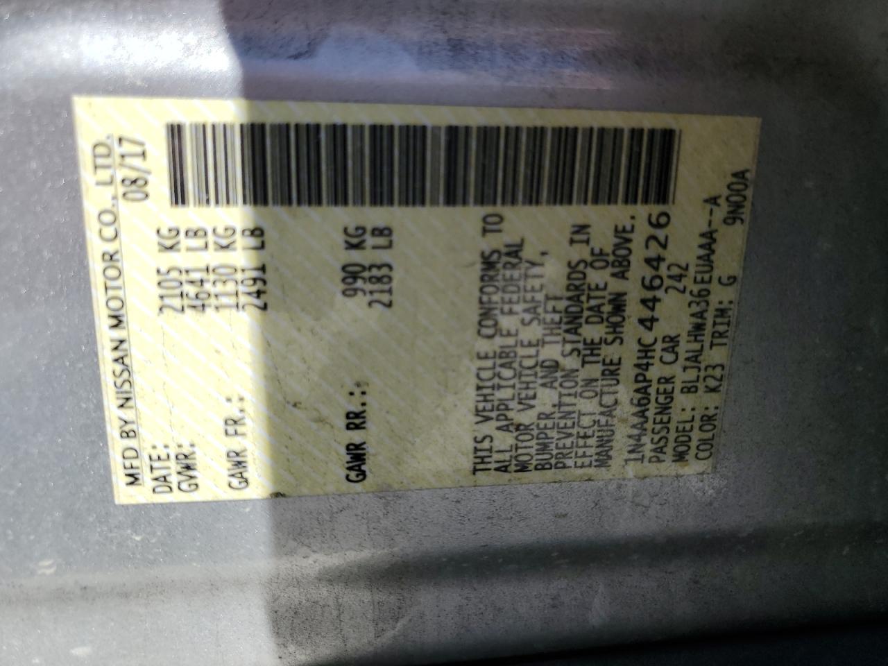 2017 Nissan Maxima 3.5S VIN: 1N4AA6AP4HC446426 Lot: 84949415