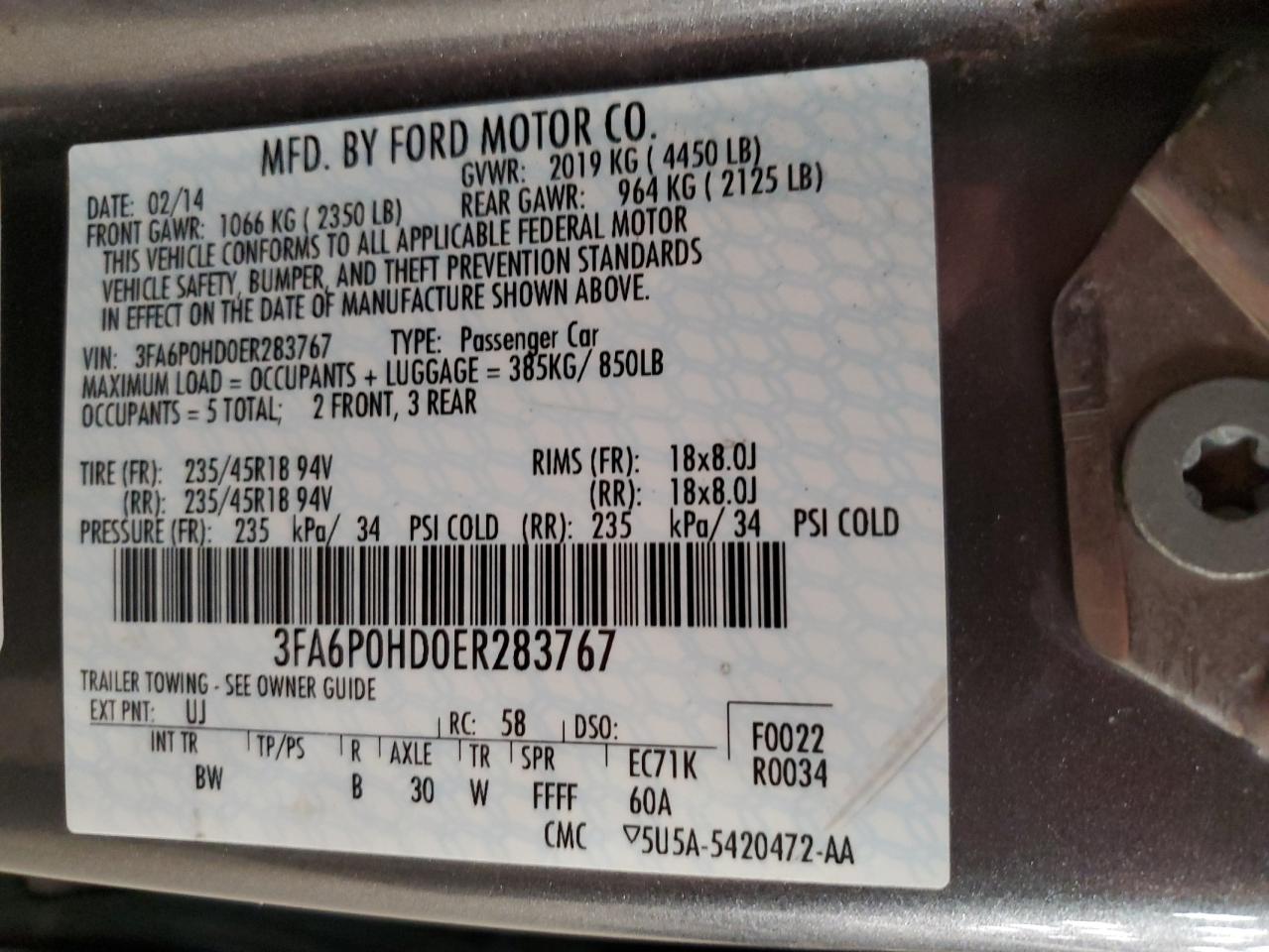 2014 Ford Fusion Se VIN: 3FA6P0HD0ER283767 Lot: 90599105