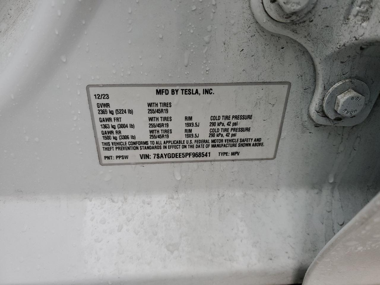 2023 Tesla Model Y VIN: 7SAYGDEE5PF968541 Lot: 90345335