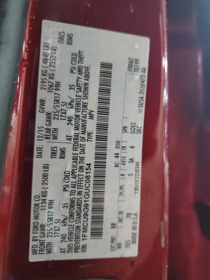 2016 Ford Escape Se VIN: 1FMCU9G91GUC08154 Lot: 90287645