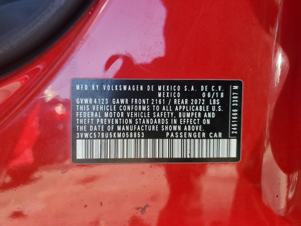 2019 Volkswagen Jetta S VIN: 3VWC57BU5KM058853 Lot: 82269105