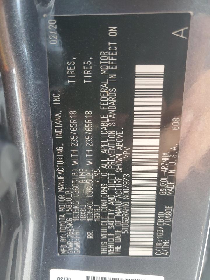 2020 Toyota Highlander Xle VIN: 5TDGZRAHXLS007973 Lot: 86879185