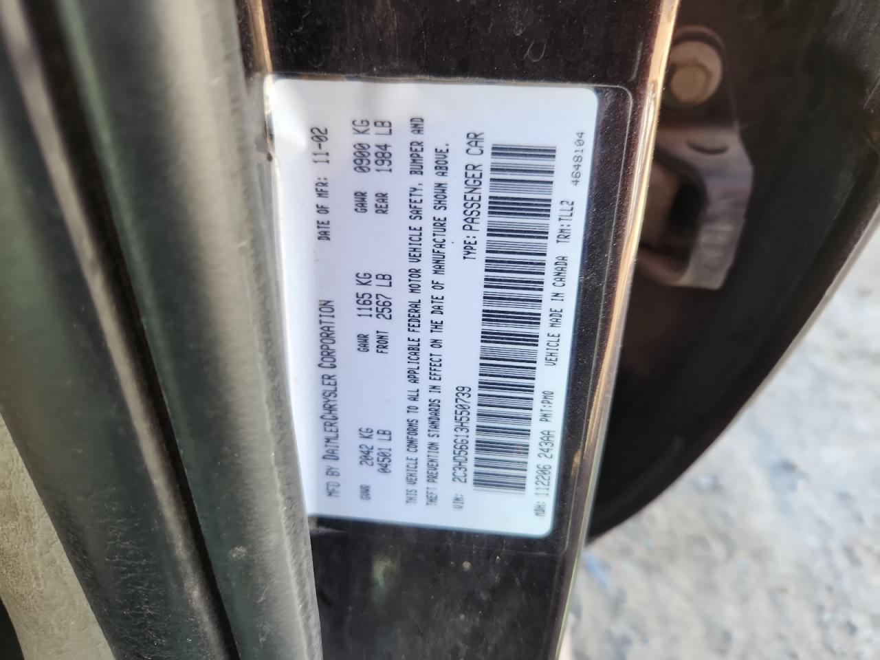 2003 Chrysler Concorde Limited VIN: 2C3HD56G13H550739 Lot: 82534945