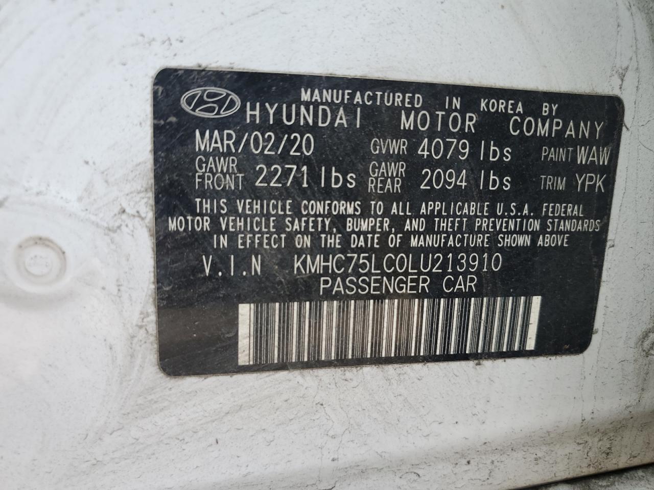 2020 Hyundai Ioniq Se VIN: KMHC75LC0LU213910 Lot: 81937195