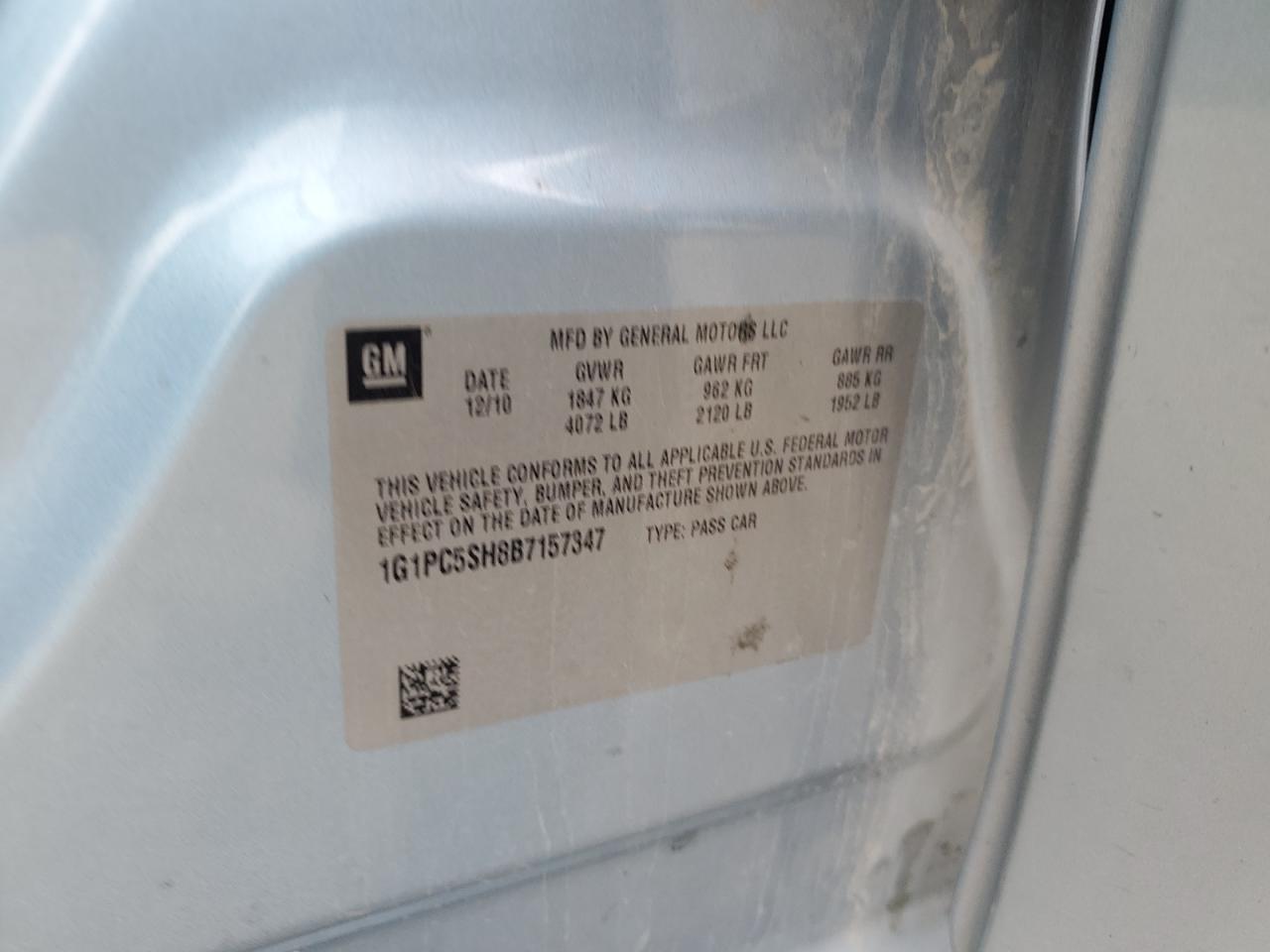 2011 Chevrolet Cruze Ls VIN: 1G1PC5SH8B7157347 Lot: 82001685