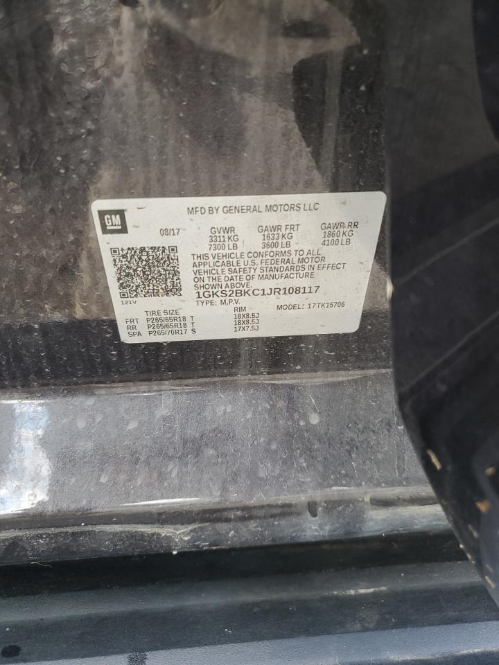 2018 GMC Yukon Slt VIN: 1GKS2BKC1JR108117 Lot: 82458135