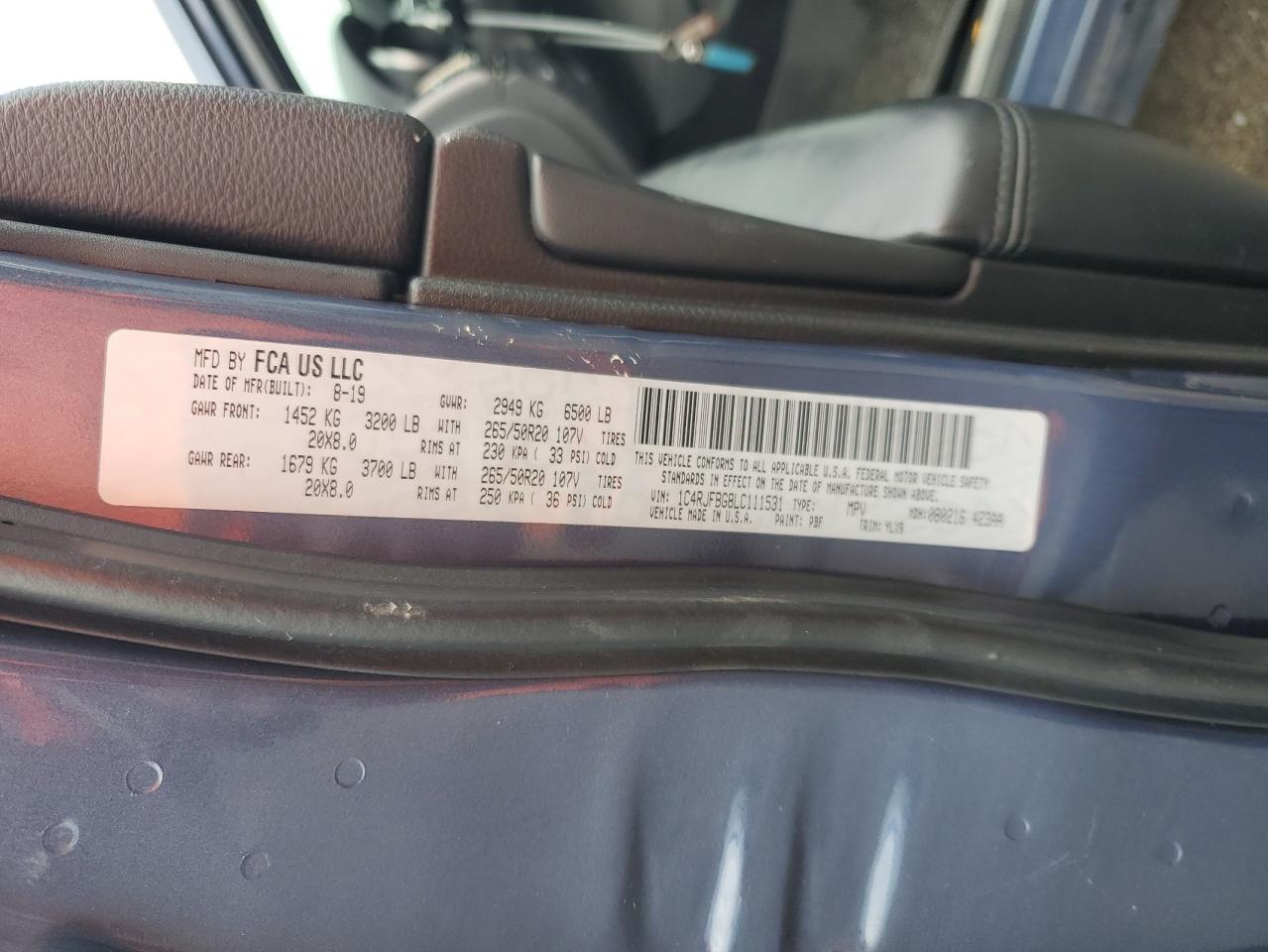 2020 Jeep Grand Cherokee Limited VIN: 1C4RJFBG8LC111531 Lot: 84653175