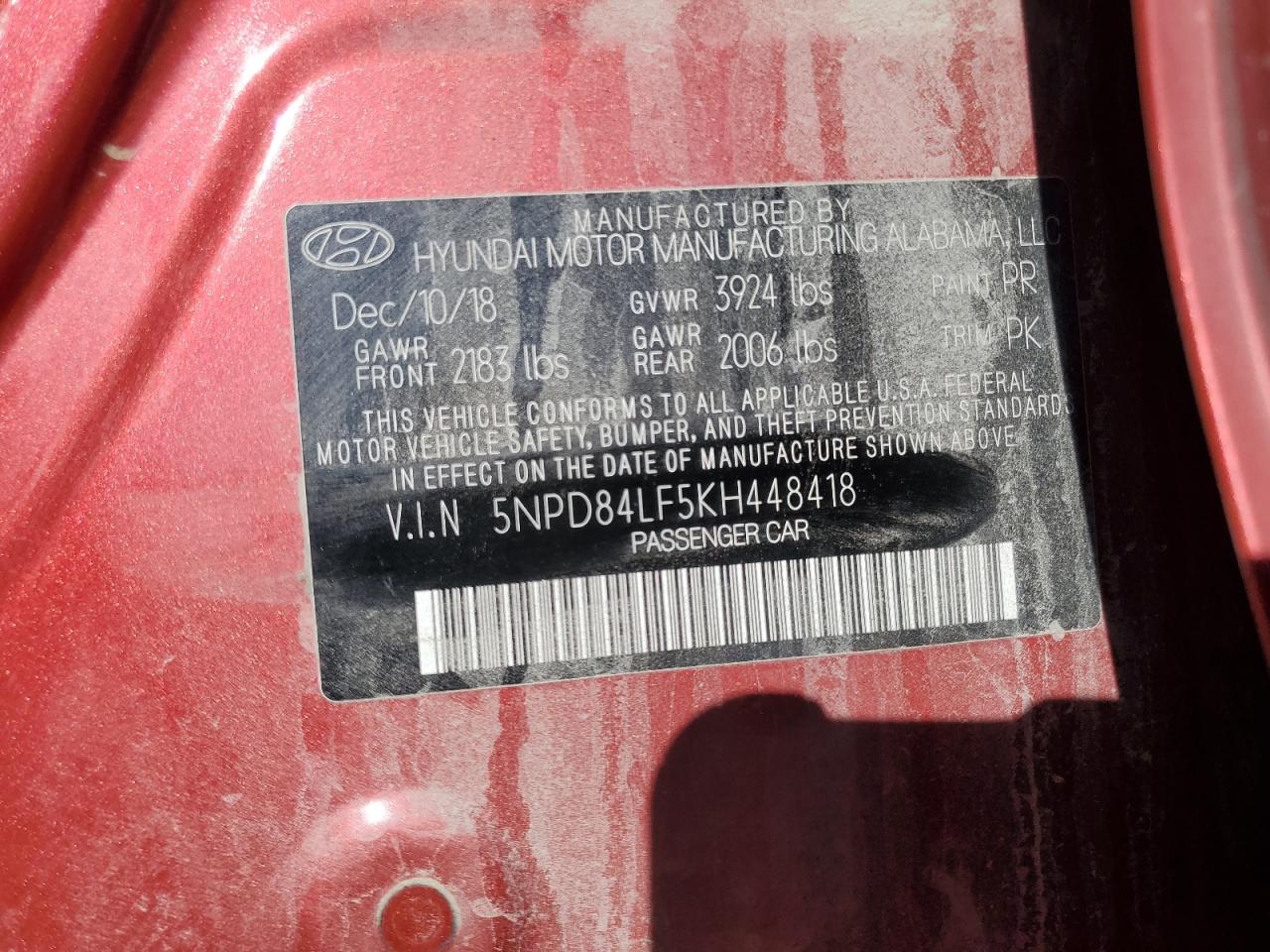 2019 Hyundai Elantra Sel VIN: 5NPD84LF5KH448418 Lot: 84622815