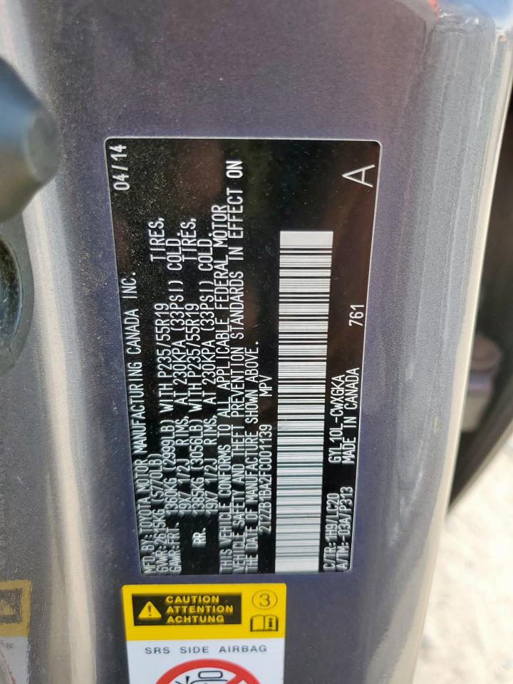 2015 Lexus Rx 450H VIN: 2T2ZB1BA2FC001139 Lot: 80924845