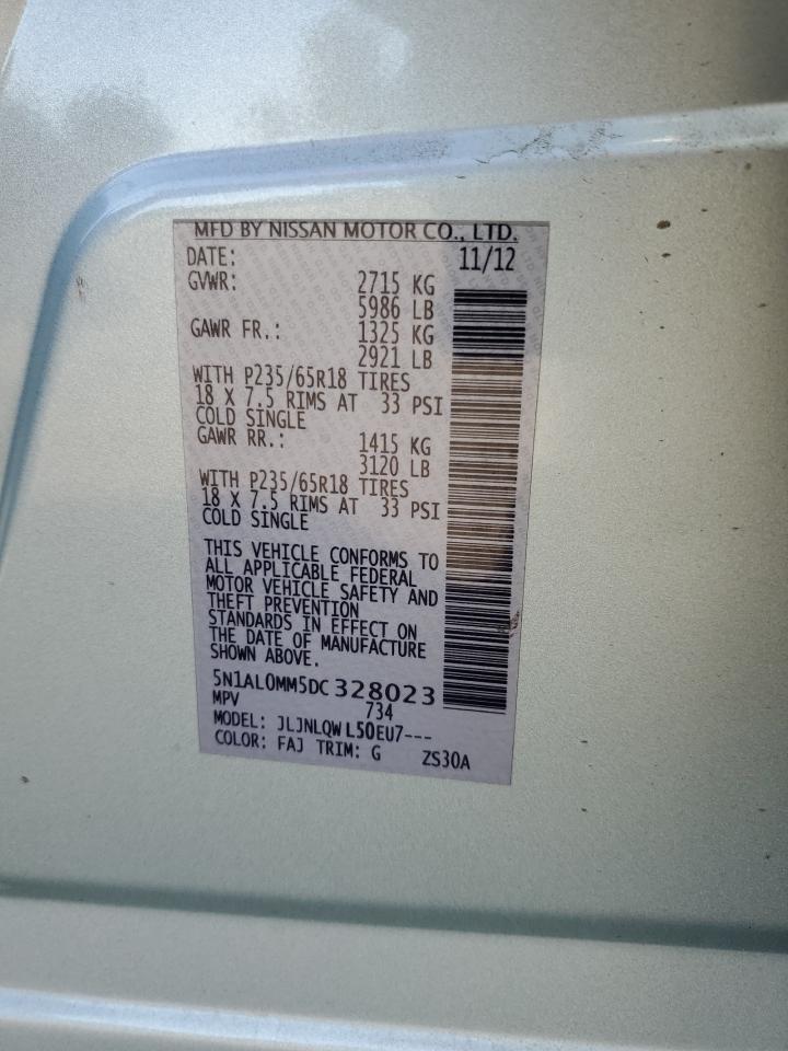 2013 Infiniti Jx35 VIN: 5N1AL0MM5DC328023 Lot: 82572565