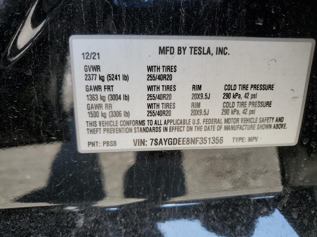 2022 Tesla Model Y VIN: 7SAYGDEE8NF351356 Lot: 85860865