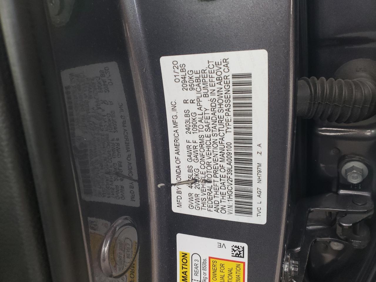 2020 Honda Accord Sport VIN: 1HGCV2F39LA009100 Lot: 86082815