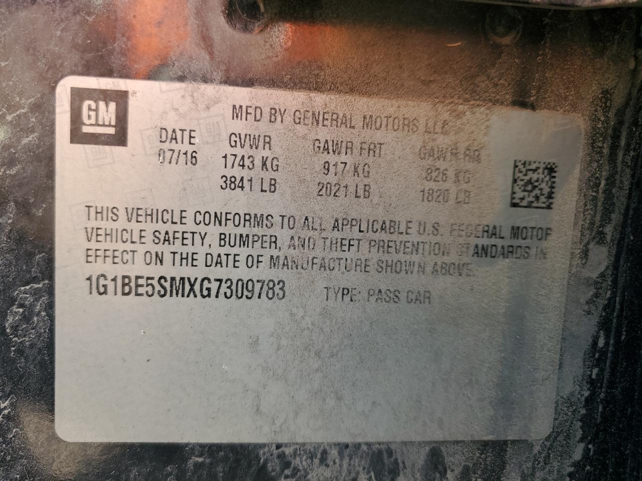 2016 Chevrolet Cruze Lt VIN: 1G1BE5SMXG7309783 Lot: 83999315