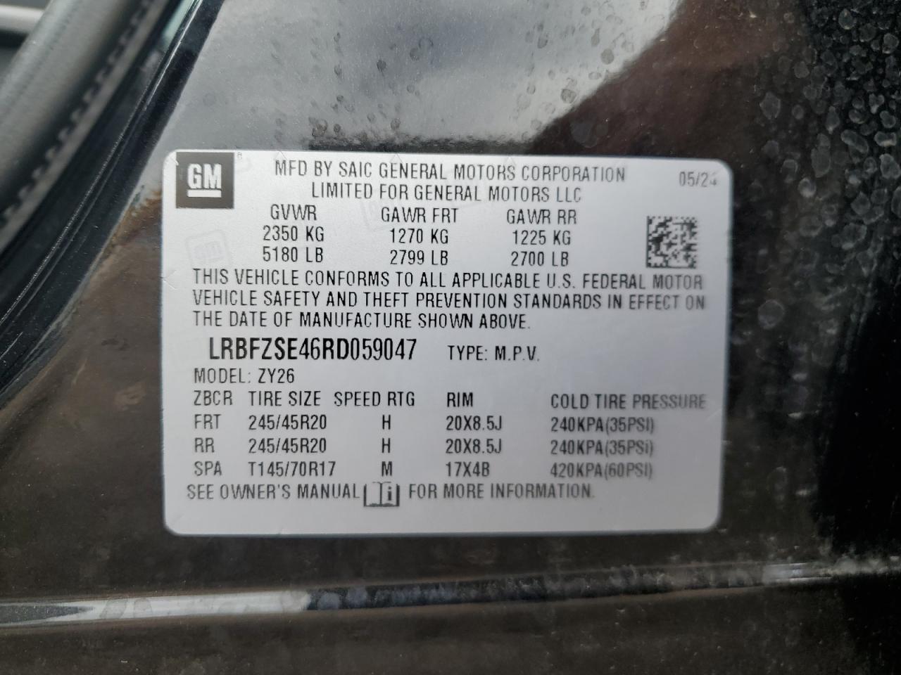 2024 Buick Envision Avenir VIN: LRBFZSE46RD059047 Lot: 85838655