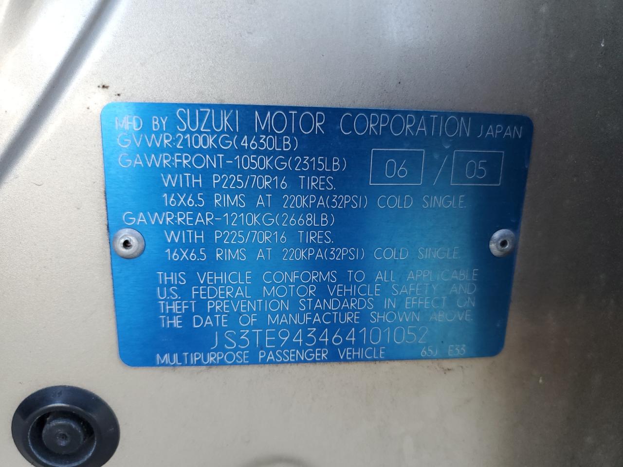2006 Suzuki Grand Vitara Premium VIN: JS3TE943464101052 Lot: 87461005