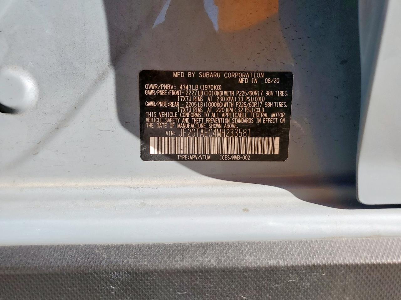 2021 Subaru Crosstrek Premium VIN: JF2GTAEC4MH233581 Lot: 85877035