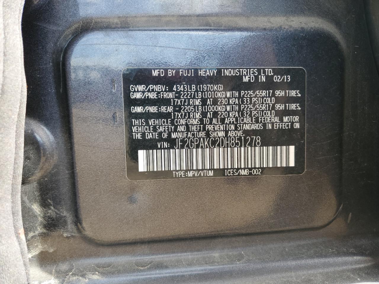 2013 Subaru Xv Crosstrek 2.0 Limited VIN: JF2GPAKC2DH851278 Lot: 81970355