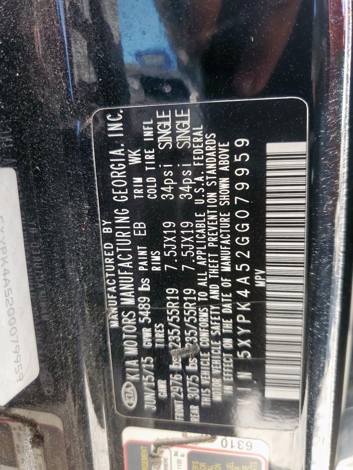 2016 Kia Sorento Sx VIN: 5XYPK4A52GG079959 Lot: 86517515