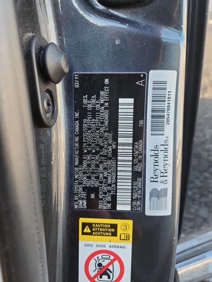 2011 Lexus Rx 350 VIN: 2T2ZK1BA6BC056851 Lot: 85083195