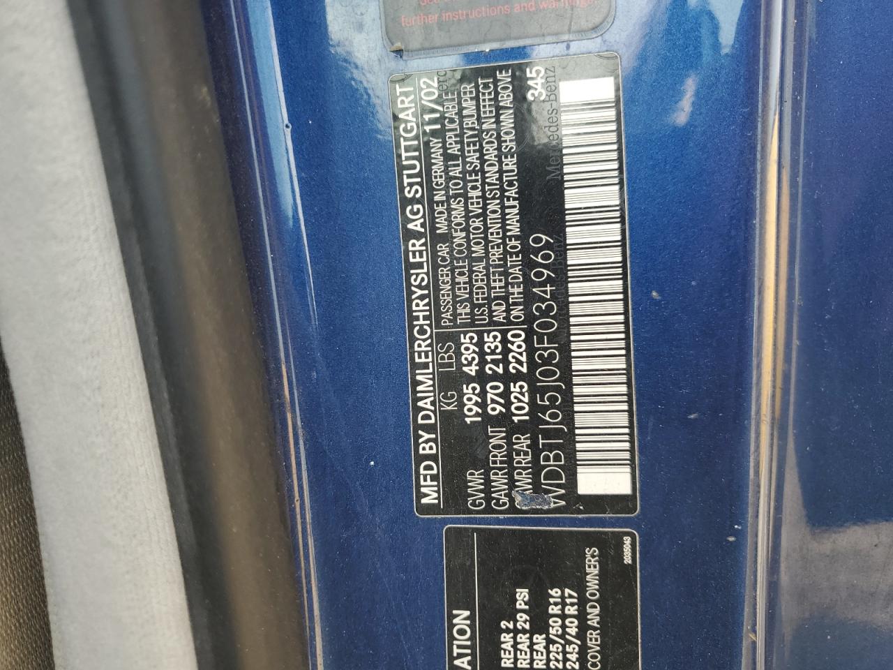 2003 Mercedes-Benz Clk 320C VIN: WDBTJ65J03F034969 Lot: 81460805