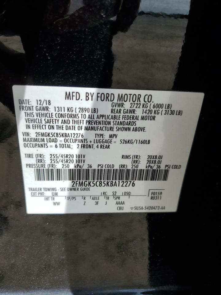 2019 Ford Flex Sel VIN: 2FMGK5C85KBA12276 Lot: 87012445