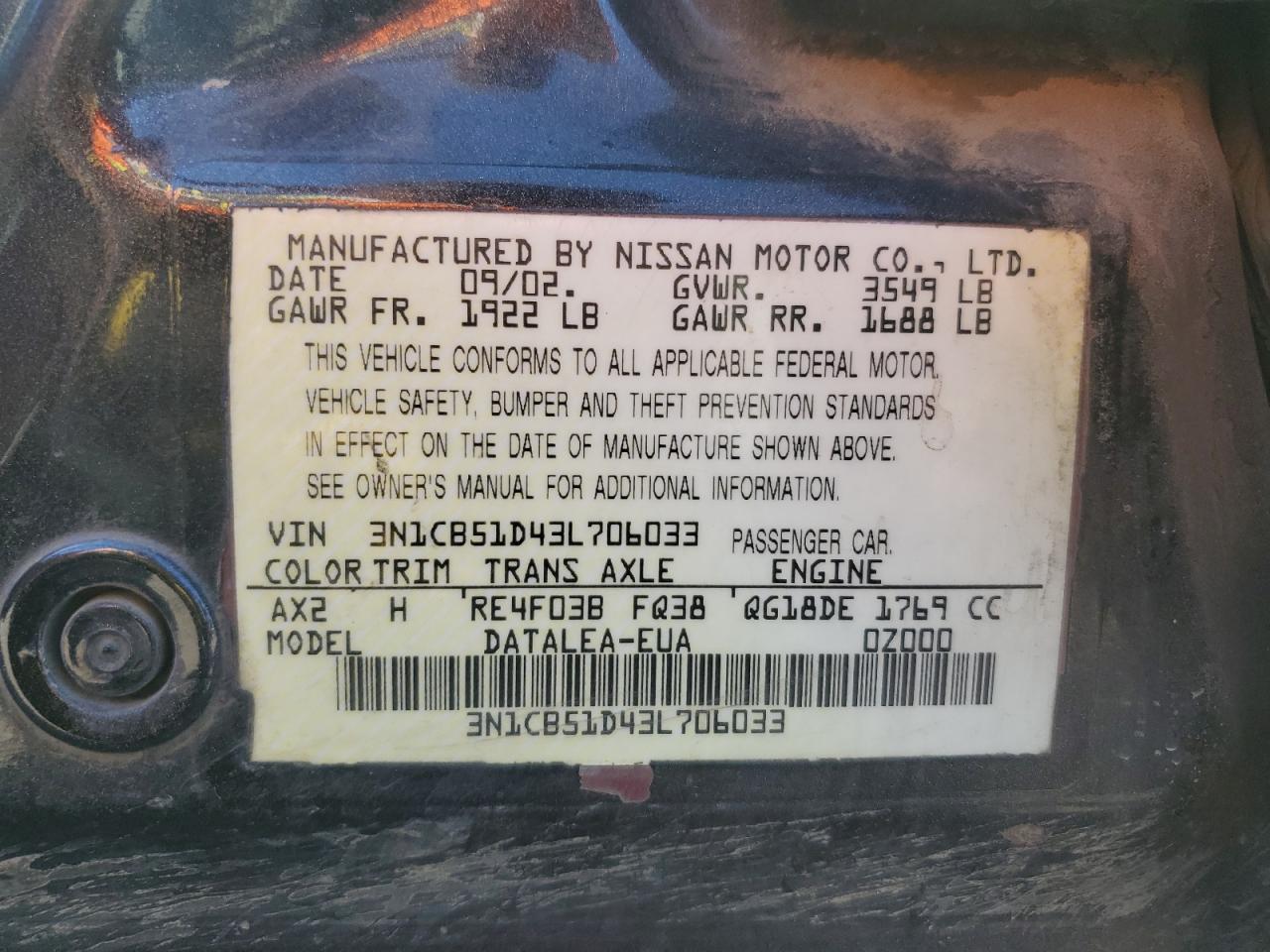 2006 Nissan Sentra 1.8 VIN: 3N1CB51D46L706033 Lot: 85085535