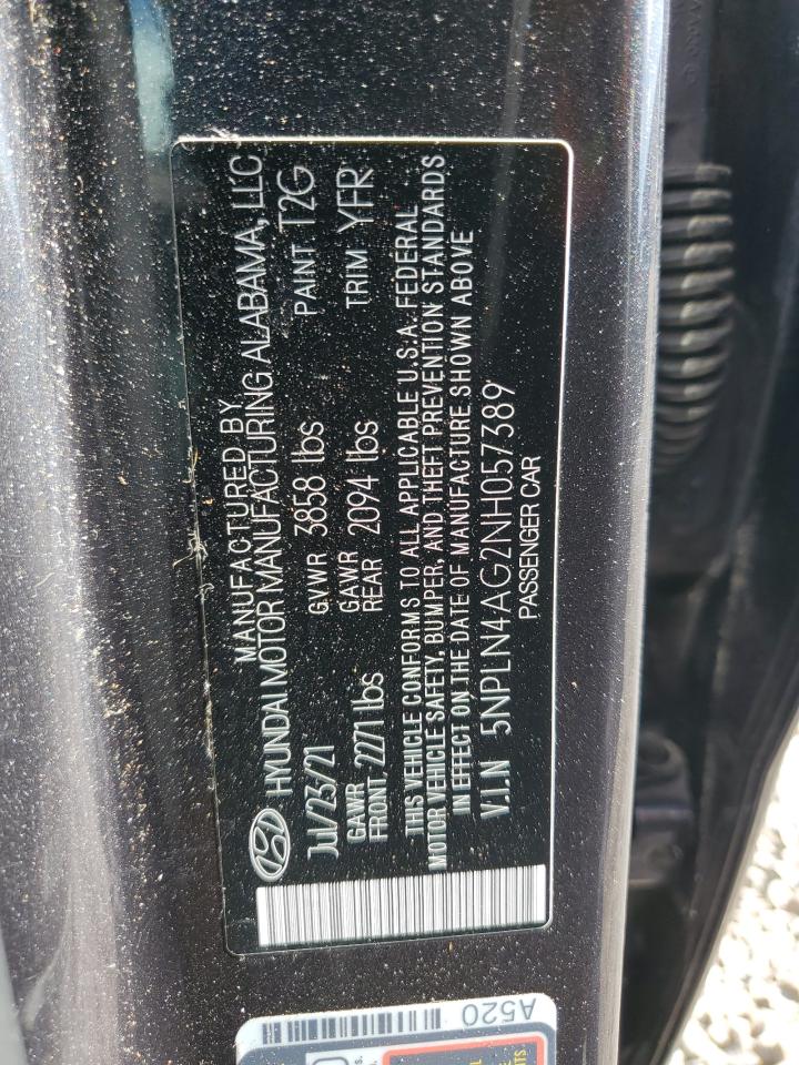 2022 Hyundai Elantra Sel VIN: 5NPLN4AG2NH057389 Lot: 85427375