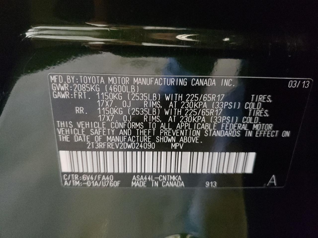 2013 Toyota Rav4 Xle VIN: 2T3RFREV2DW024090 Lot: 82342095